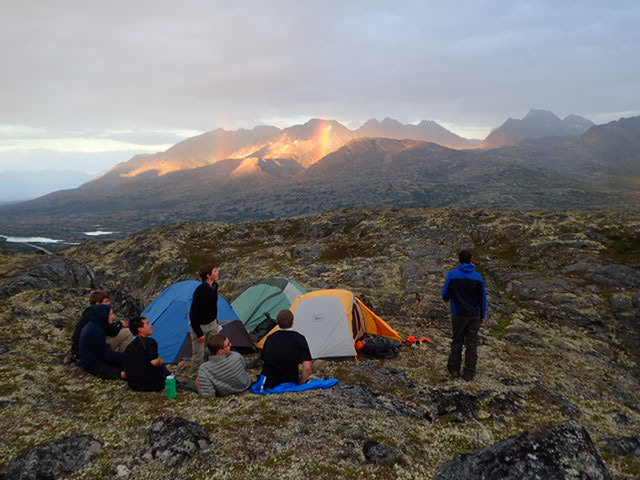 Youth Group at Backcountry Camp with Rainbows